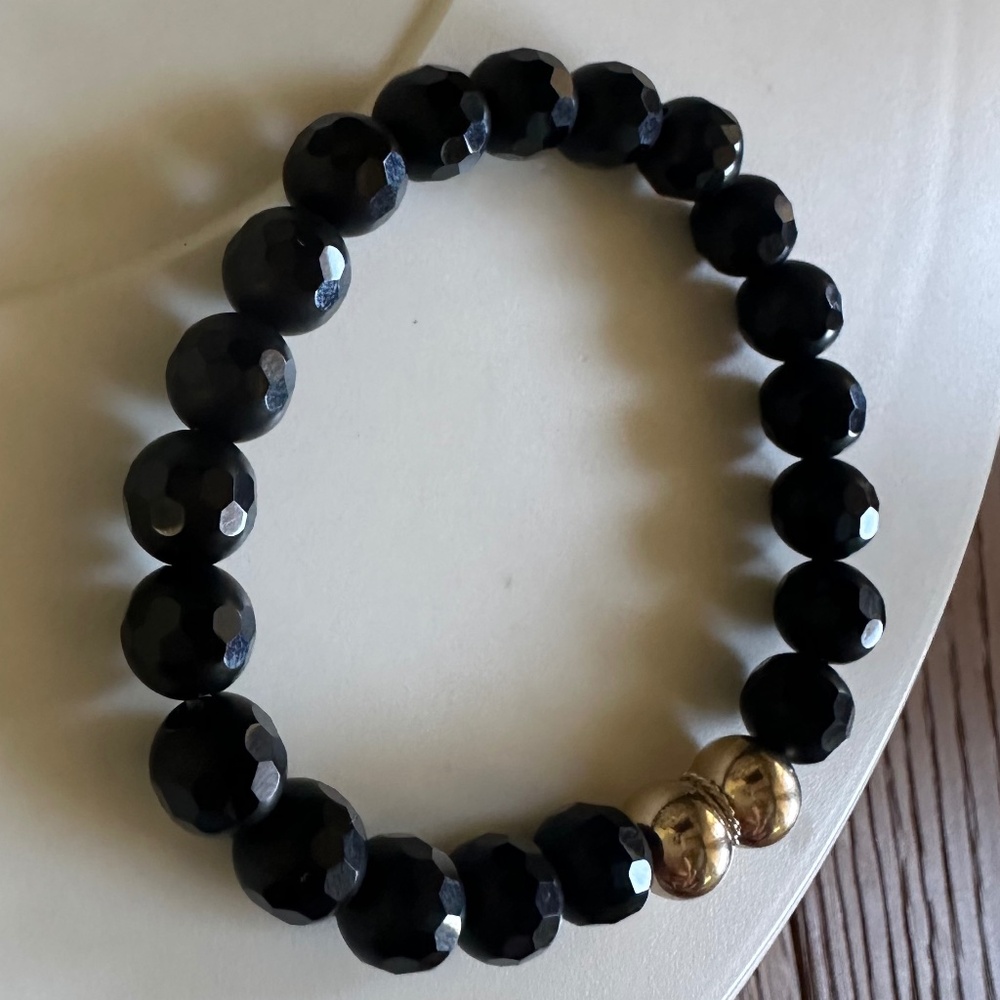 8mm Matte & Faceted Onyx Stretch Bracelet w/ 14k Gold Filled Spacers - Picture 5 of 7